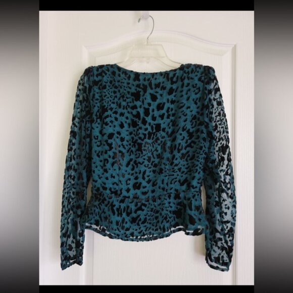 Astr Teal Animal Print V-Neck Blouse - Picture 2 of 3